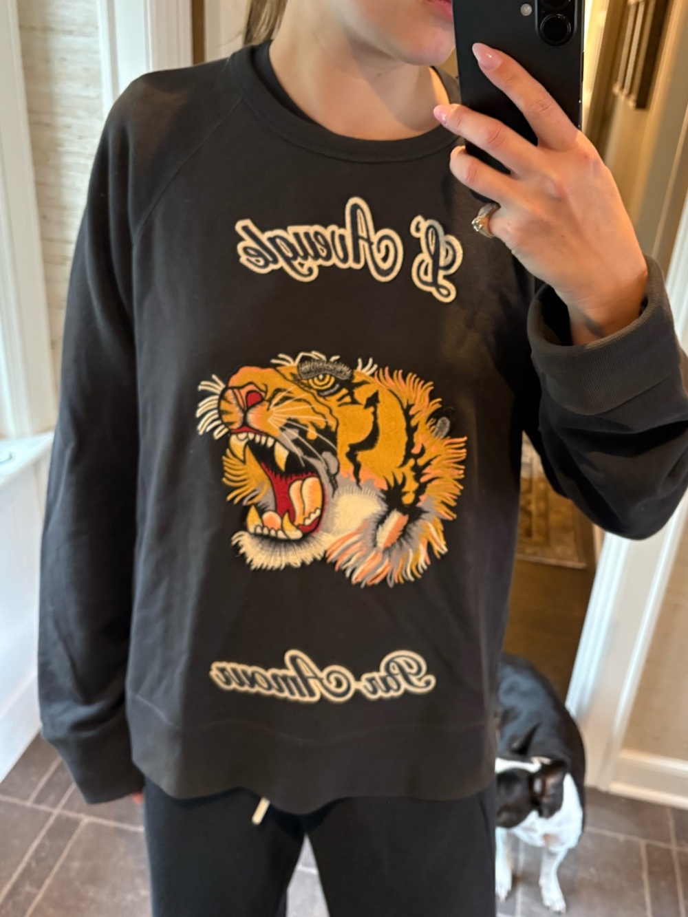 Gucci Black Crewneck Sweatshirt with Embroidered Tiger
